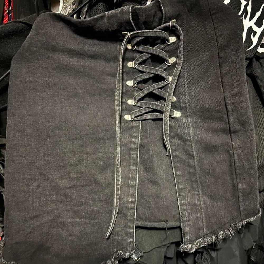 Black Lace-Up Mini Skirt